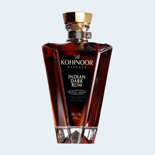 <h4>The Kohinoor Reserve Triple Aged Indian Dark Rum Premium Single Malt Whiskey</h4>
                                             <div class='border-bottom my-3'></div> 
                                            <table id='alt-table' cellpadding='3' cellspacing='1' border='1' align='center' width='80%'>
                                                <thead id='head-dark'><tr><th>Quantity</th><th>Price/Unit</th></tr></thead>
                                                 <tr>
                                                    <td>750ml</td>
                                                    <td class='price'>₹4340</td>
                                                </tr>
                                                
                                            </table>
                                            <b class='text-start'>Description :</b>
                                            <p class='text-justify mt-2'>
                                       The Kohinoor Reserve Indian Dark Rum is a premium, small-batch Indian rum from Rampur Distillery, notable for its unique triple aging in American Bourbon, Cognac XO, and Vermouth casks, giving it rich notes of dried fruits, roasted nuts, and woody undertones, with a smooth, complex profile derived from fresh sugarcane juice. It's positioned as a luxury spirit, inspired by the legendary Kohinoor diamond, offering a balanced and elegant drinking experience. 
                                            </p>